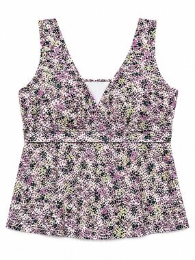 Lands’ End 3X NWT Pink Green Floral Tankini Top Strappy Back Plus Size Swim